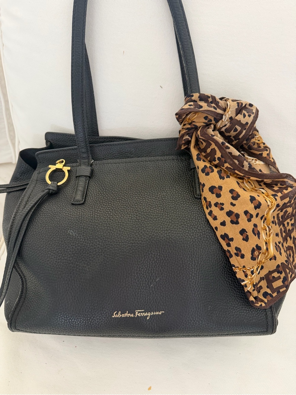 Salvatore Ferragamo Black Leather Tote Bag